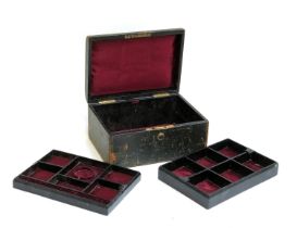A Victorian leather jewellery box bearing label for Miller, Park St. Viaduct, Bristol, burgundy silk