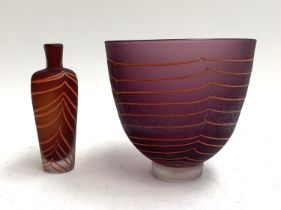 Two studio art glass vases by same artist, the largest 16cmH