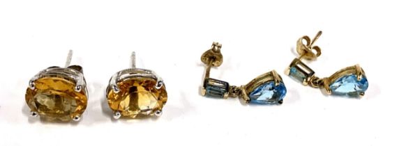 A pair of 9ct gold and blue topaz drop earrings,1.6g gross weight; together with a pair of 9ct white