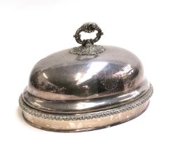 A silver plated meat cloche, crested, 36x25cm