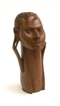 A carved African hardwood bust, 32cm high