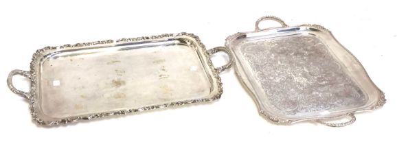 Two silver plated twin handled trays, 61x56cm