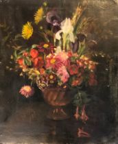 E.M H...(?), early 20th century still life of flowers, oil on canvas, 61x51cm