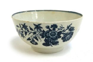 An 18th century Worcester bowl, floral decoration, with crescent mark to base, 15.5cmD