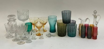 A mixed lot of coloured and other glassware, to include five Polspotten tumblers