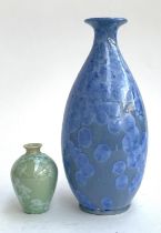 Two Studio pottery Crystalline glaze vases, one blue 27cm(H), one pale green.