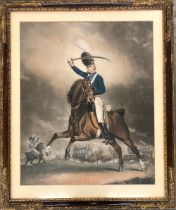 A 19th century colour mezzotint of a non commissioned officer of the London volunteer cavalry,