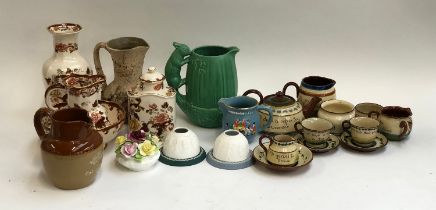 A mixed lot of ceramics to include Sylvac squirrel jug; Torquay motto ware; Masons etc