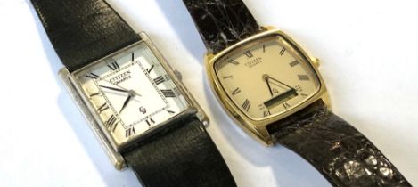 Two gent's Citizen quartz watches, one with digital display, 27mm and 28mm wide