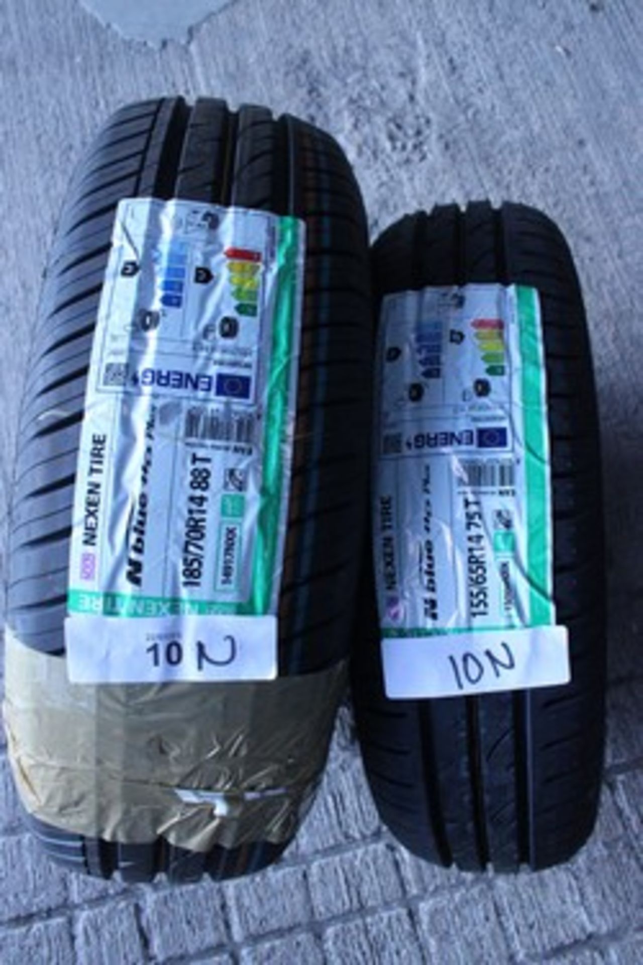 2 x Nexen N Blue tyres, sizes 185/70R14 and 155/65R14 - New with labels (open shed)