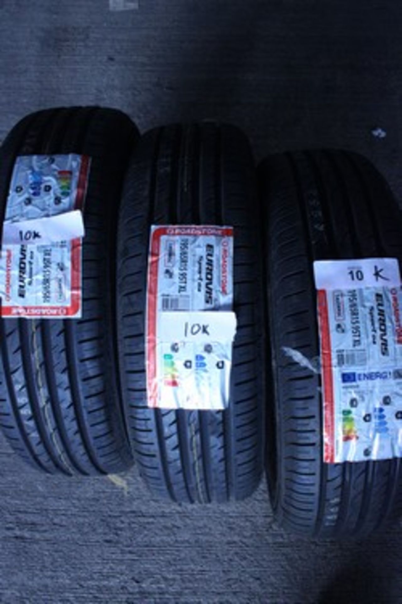 3 x Roadstone Euroviz Sport 4 tyres, size 195/5R15 - New with labels (open shed)