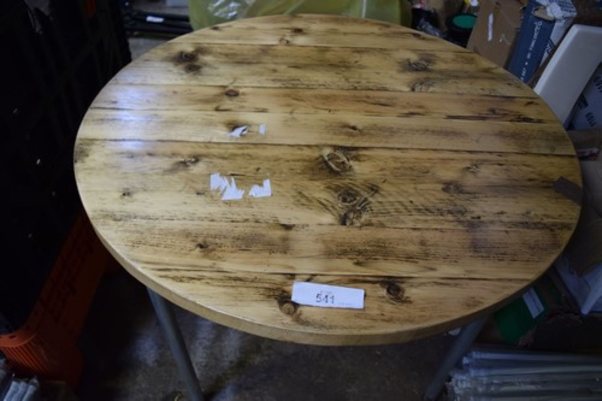 A selection of indoor and outdoor tables including 1 x rustic style wooden circular table with