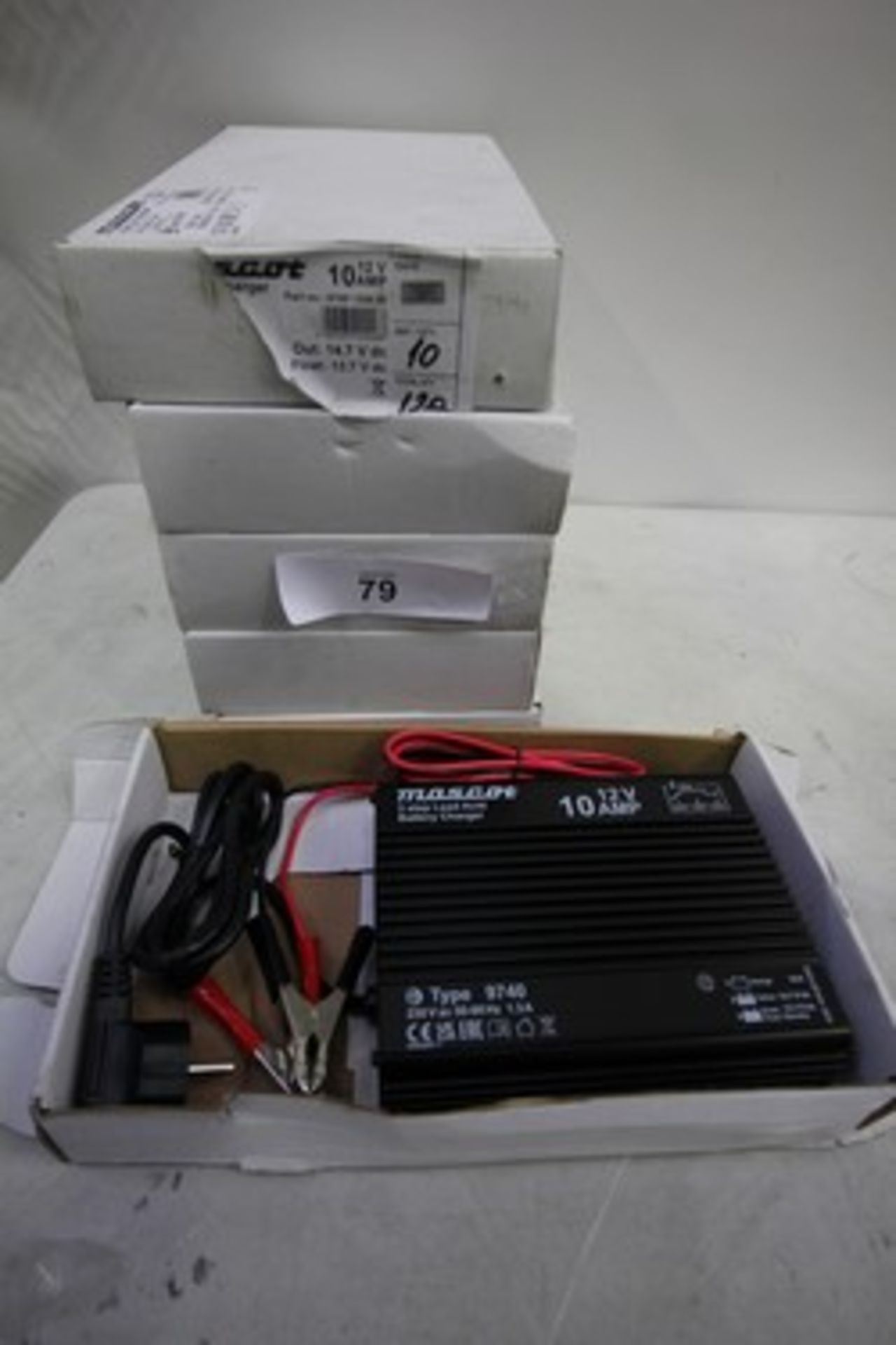 6 x Mascot 3 Step LA 10 amp, 12V chargers, type 9740, P.N. 9740120000, 2 pin plug - New in box (