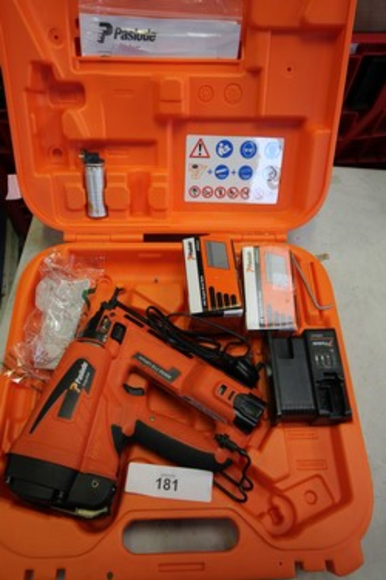 1 x Paslode impulse IM65A F16 Nail Gun with battery charger and case, Loose back plate mountings,