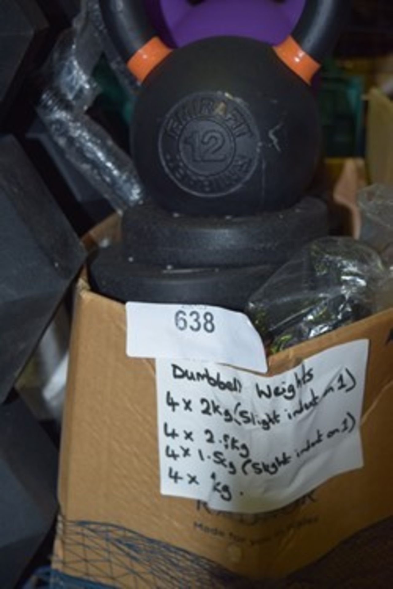 A selection of weights including 2 x unbranded dumbbell sets (slight indent on 2 discs on one of the