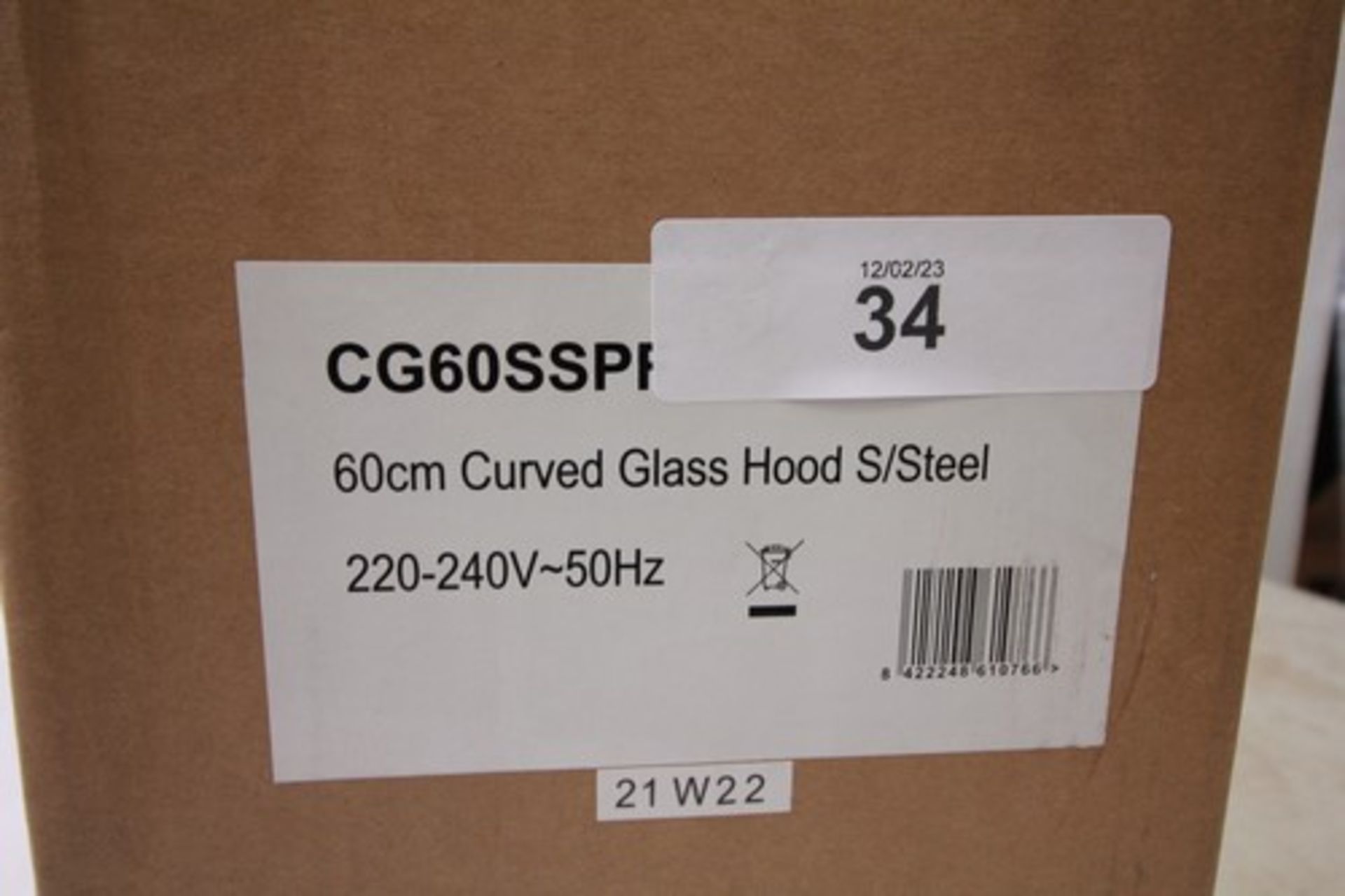 1 x stainless steel finish curved glass cooker hood, model CG60SPF, size 60cm - New in box (ES3) - Image 2 of 2