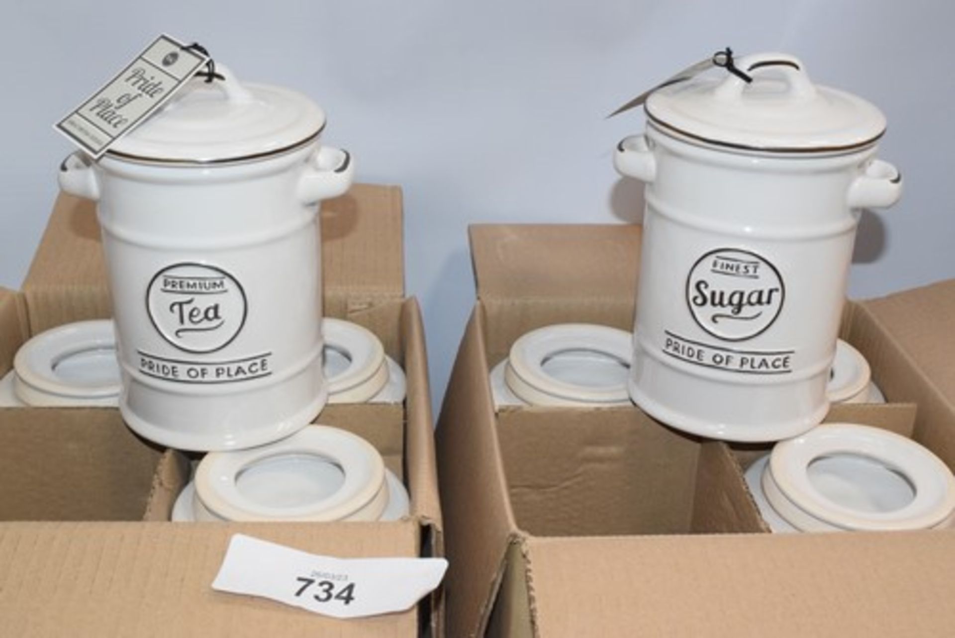 8 x Pride of place storage jars comprising of 4 x Tea, code 5013338180745 and 4 x Sugar jars,