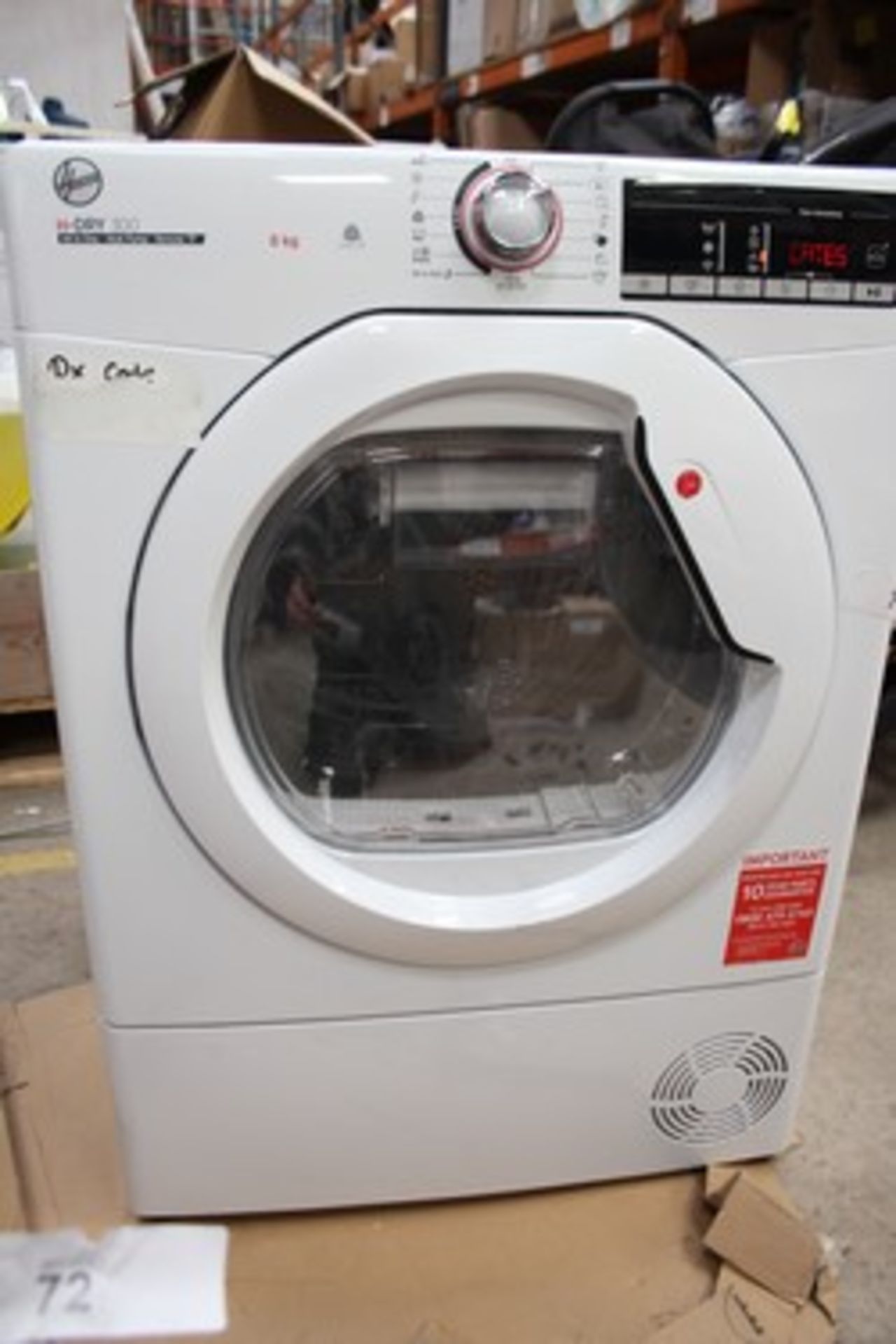 1 x Hoover 8kg heat pump tumble dryer, model: HLEH8A2TE, white, no visible damage, powers on, (56) -