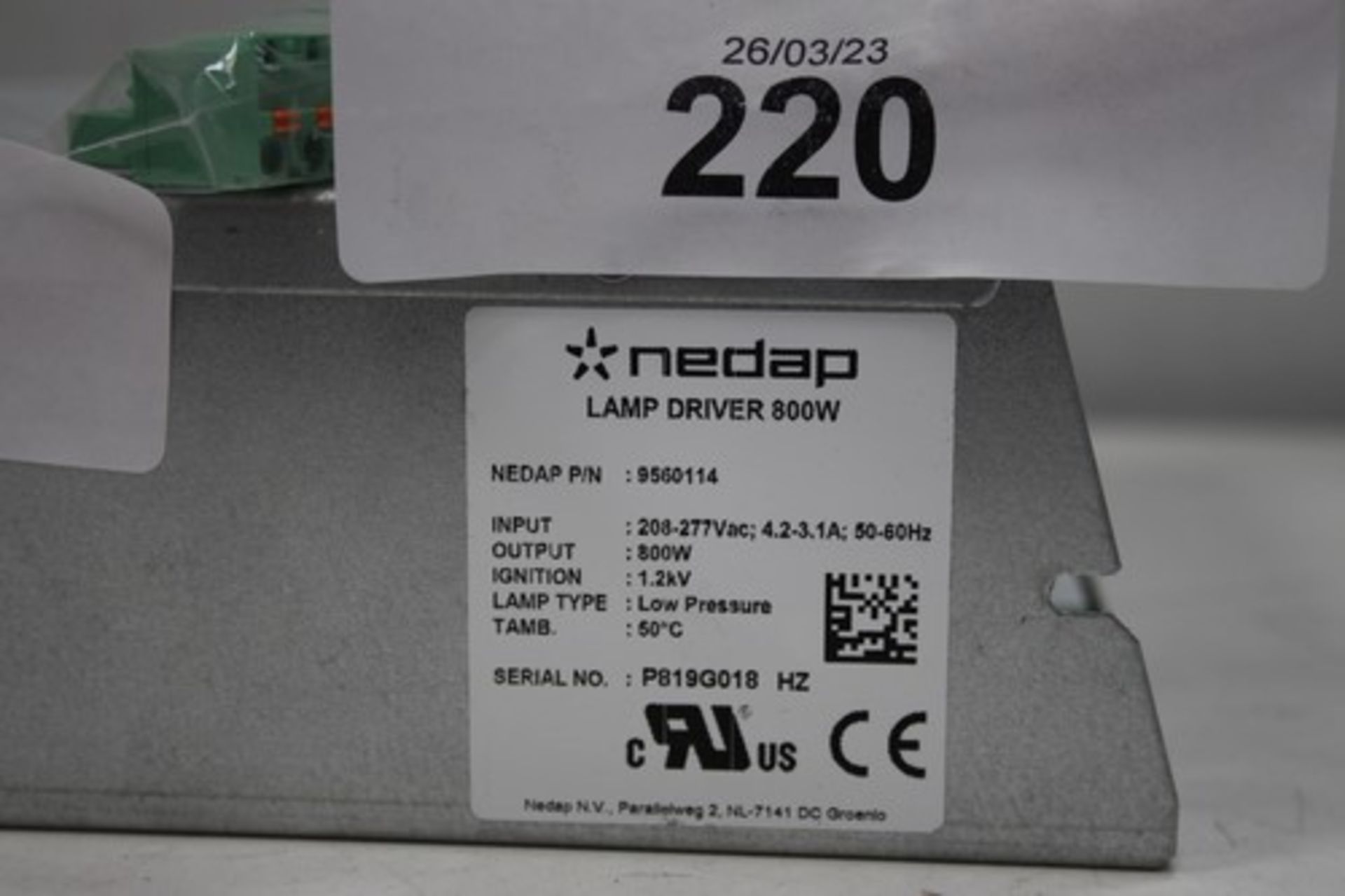 1 x Nedap UV 800w low pressure lamp driver, no packaging, powers on with green status light and blue - Image 2 of 5