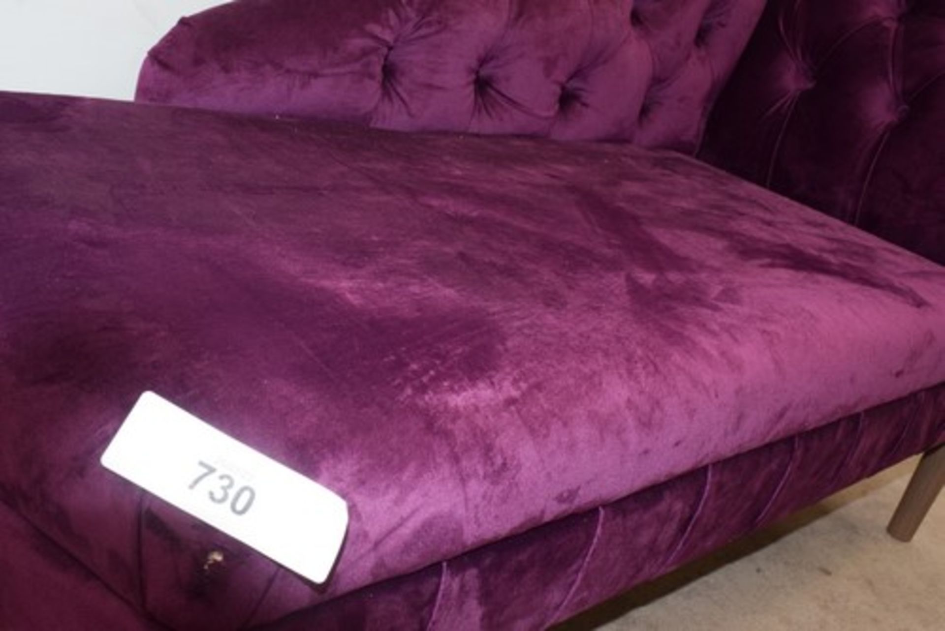 1 x Chaise lounge, purple approximately 140 x 55cm (slight tear in fabric front left corner) - Image 3 of 6