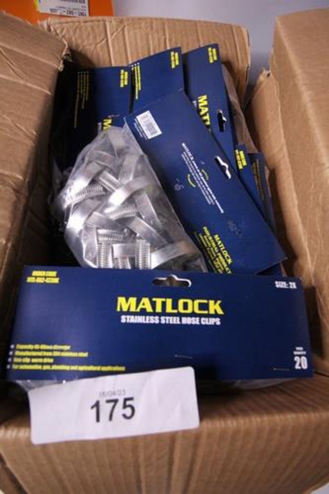 A selection of Matlock products including 150mm double action spring hinges, zinc plated hose clips, - Image 2 of 4