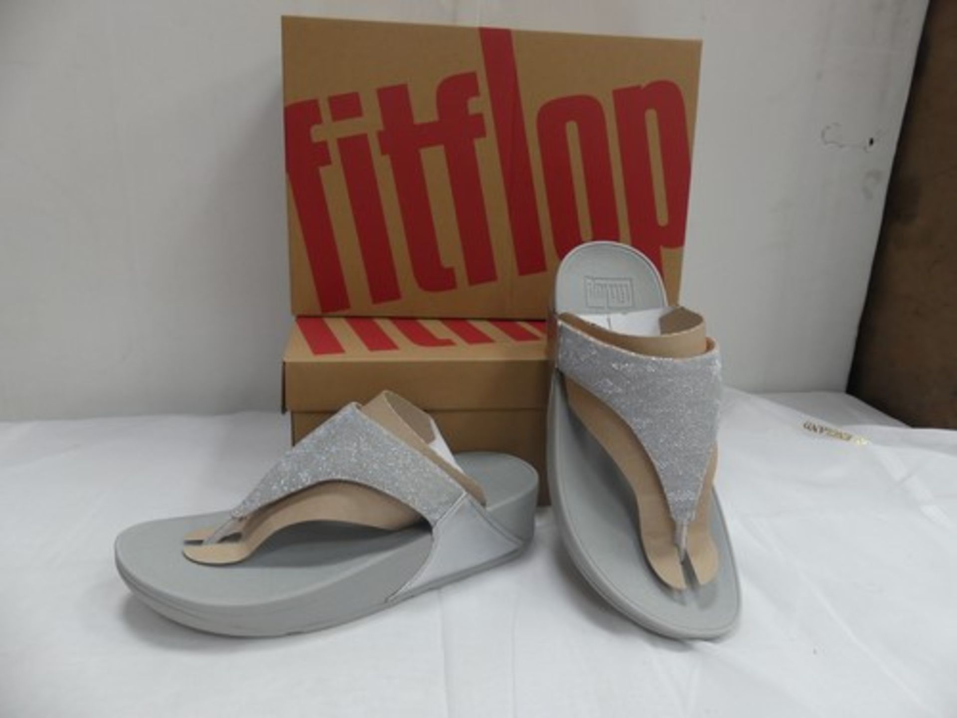 2 x pairs of Fitflop's Lulu Glutz post silver sandals, 1 x size 6 and 1 x size 5 - New in tatty