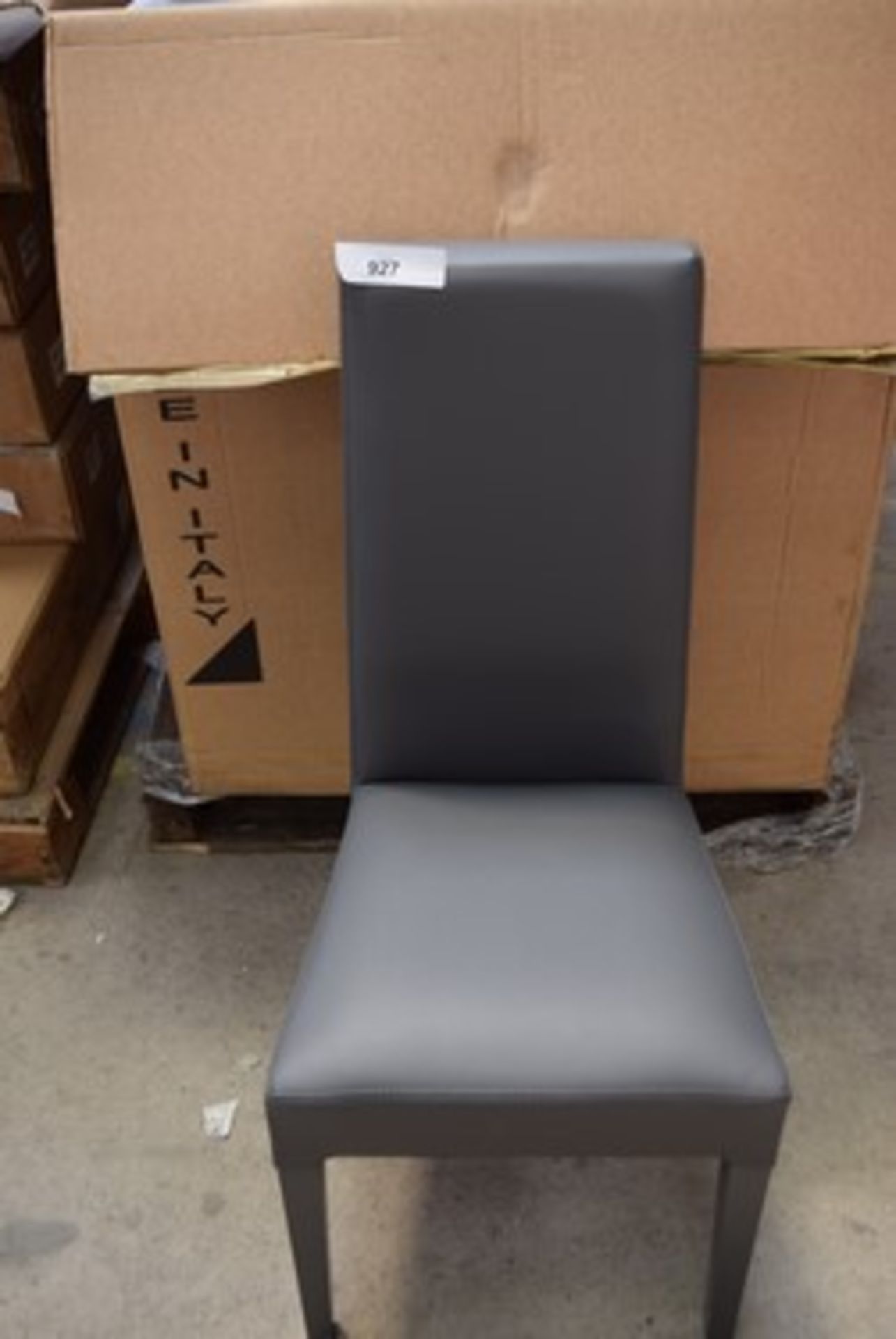 4 x Tommy chairs - (dining/kitchen) upholstered in eco dark grey leather, with wooden legs - painted