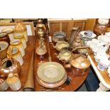 A collection of metal ware to include copper horn,