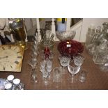 A collection of table glassware to include cranber