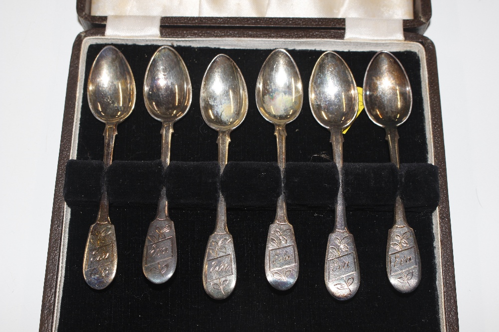 A cased set of six Russian silver spoons marked 84