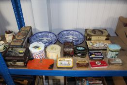 A quantity of various tins, "The Tin Company" bowl