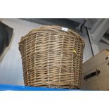 A wicker log basket