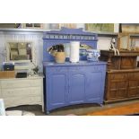 A blue painted mirrored back sideboard