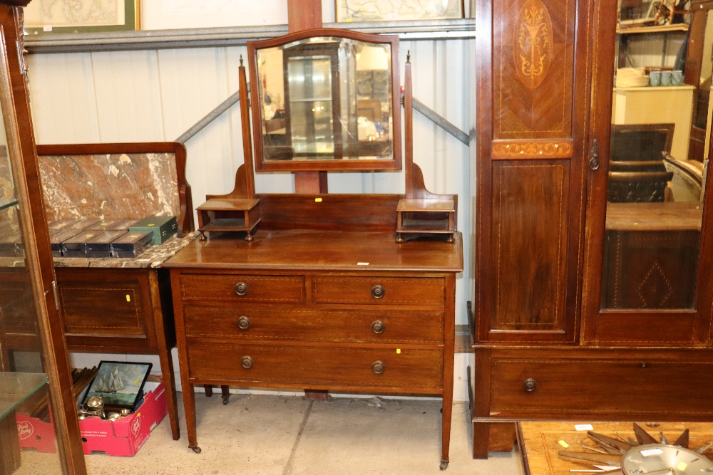 An Edwardian inlaid mirrored door wardrobe, single drawer to base; an Edwardian inlaid mahogany - Image 2 of 3