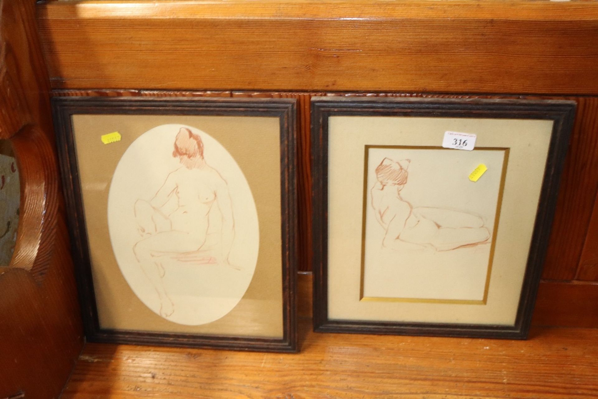 Two framed nude sketches, signed Belgium