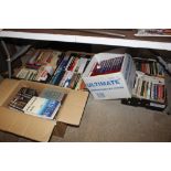 A collection of five boxes of various books includ