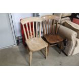 Two elm seated slat back kitchen chairs