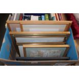 A box containing various watercolours by P. Ladell