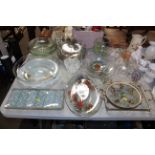 A collection of table glassware including various