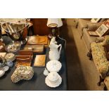 A quantity of Parianware items; and a figural lamp