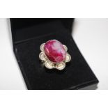 A large vintage silver and rubellite flower head r