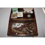 A Victorian pine workbox and contents of various c