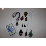 A collection of Venetian glass pendants and Sterli