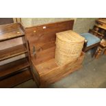 A wicker linen basket and pine blanket box