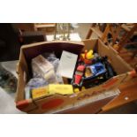 A box of various die-cast vehicles, MD Dinky toys