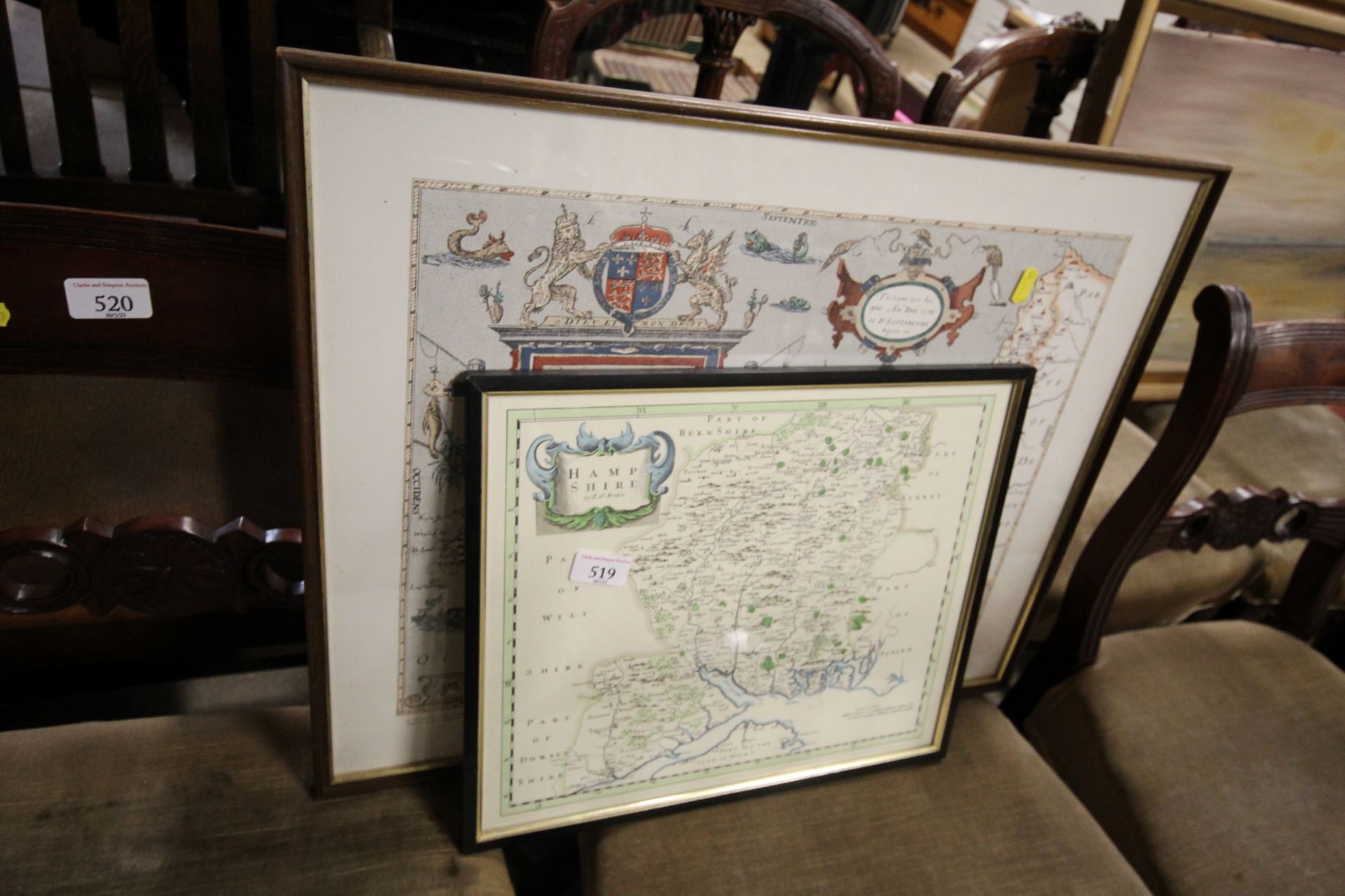 Two framed and glazed maps, Hampshire and Cornwall