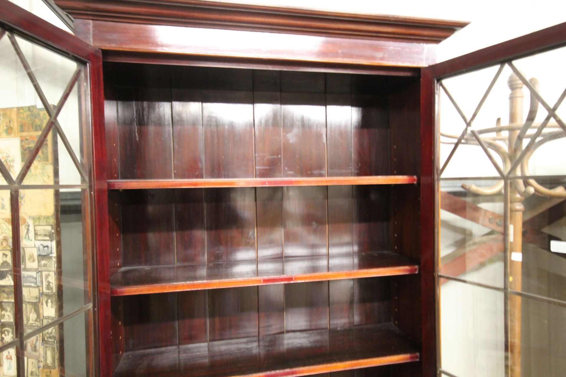 A glazed mahogany bookcase, fitted two drawers rai - Image 2 of 4