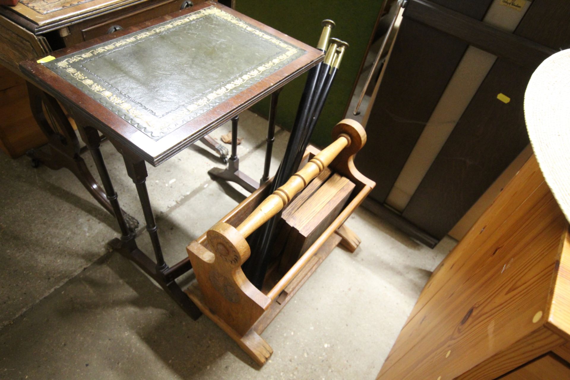 A small leather topped drop leaf table; and a leat - Image 5 of 5