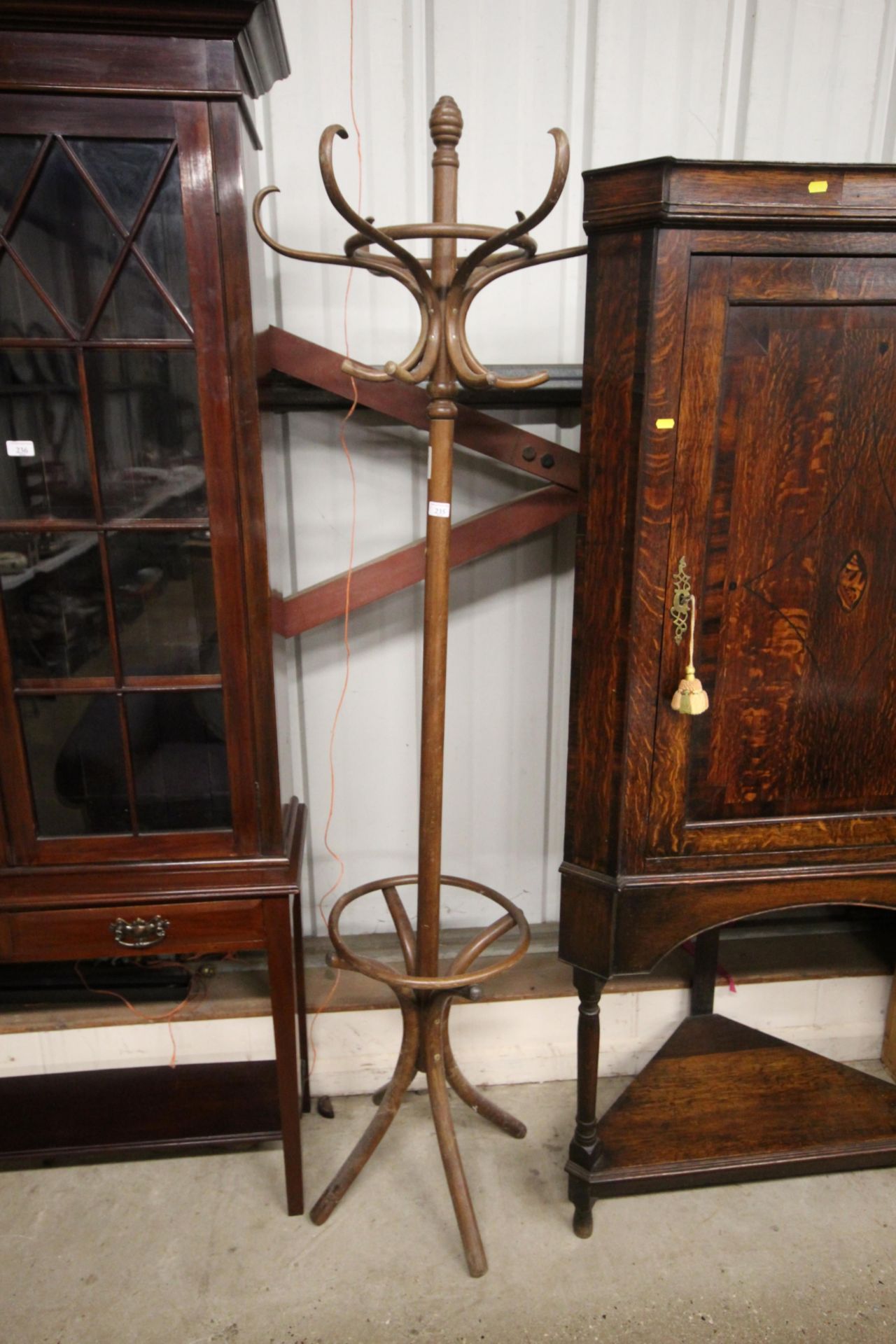 A bentwood hat and coat stand