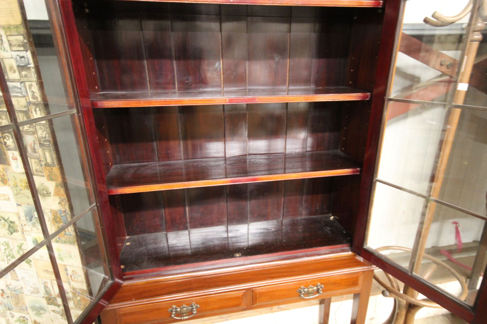 A glazed mahogany bookcase, fitted two drawers rai - Image 3 of 4